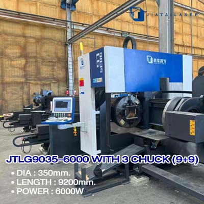 JTLG9035-6000 With 3 Chucks ( 9+9 ) Raycus Fiber Laser Tube Cutting Machine - เครื่องตัดไฟเบอร์เลเซอร์ตัดท่อขนาดใหญ่ Jiatai Laser